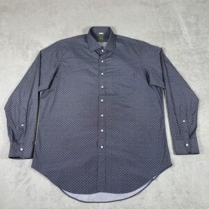 Sid Mashburn Shirt Men XL Blue Long Sleeve Button Up Dots Slim Dress Stretch